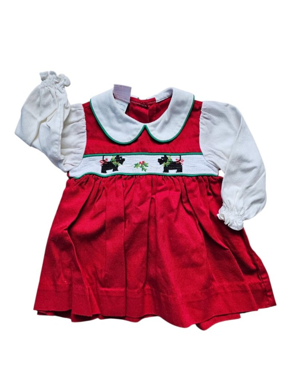 Will'Beth Scottish Terrier cross stitched Holiday dress . Size 6 Months